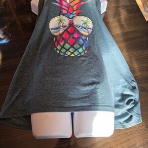 Blueish Gray Tank Top with Colorful Pineapple Graphic Size 2xl